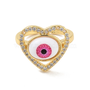 coeur de zircone cubique avec anneau de manchette ouvert mauvais œil avec acrylique(RJEW-B042-05G-02)-2