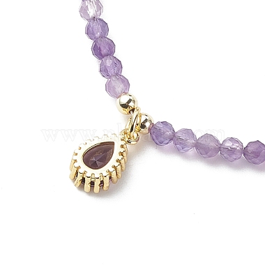 Cubic Zirconia Teardrop Pendant Necklace with Natural Amethyst Beaded Chains(NJEW-JN04121-02)-6