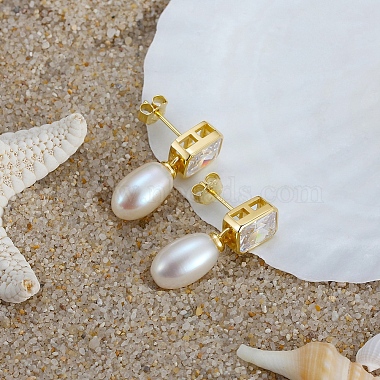 Pendientes de perlas naturales en forma de lágrima para mujer(EJEW-P231-13G)-2