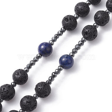 Natural Lapis Lazuli & Lava Rock & Synthetic Hematite Rosary Bead Necklaces(NJEW-JN04461-01)-5