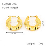 201 Stainless Steel Stripe Hoop Earrings for Women, Golden, 23x23mm(FS-WG1CC8F-01)