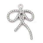 Alloy Rhinestone Pendants, Rack Plating, Cadmium Free & Nickel Free & Lead Free, Bowknot, Platinum, Crystal, 30x21x2.5mm, Hole: 1.8mm(PALLOY-R151-51P-01)