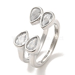 Brass Micro Pave Cubic Zirconia Rings for Women, Long-Lasting Plated, Platinum, Adjustable(RJEW-E295-45P)