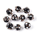 Handmade Gold Sand Lampwork Beads, Round with Polka Dot, Black, 10~12mm, Hole: 1.2~1.8mm(LAMP-N038-01A)