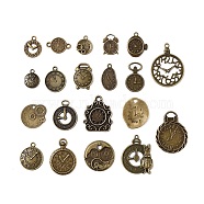 Tibetan Style Alloy Pendants, Clock Charm, Antique Bronze, 16~36x12.5~27x1~3.5mm, Hole: 1.5~9mm, 20pcs/set(FIND-WH0032-84AB)