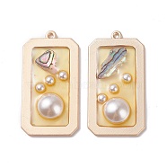 (Defective Closeout Sale for Yellowing), Epoxy Resin Pendants, with ABS Plastic Imitation Pearl and Shell, Matte Gold Color Alloy Findings, Rectangle, Wheat, 41x21x6mm, Hole: 2mm(RESI-XCP0001-77)