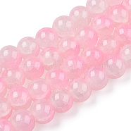 Crackle Baking Painted Imitation Jade Glass Beads Strands, Two Tone, Round, Pink, 6mm, Hole: 1.2mm, about 147pcs/strand, 31.10''(79cm)(DGLA-T003-6mm-01)