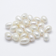 Natural Cultured Freshwater Pearl Beads, Half Drilled, Potato, Floral White, 7~8x8~10mm, Hole: 0.8mm(PEAR-P056-022-01)