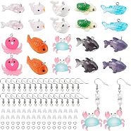 CHGCRAFT DIY Fish Dangle Earring Making Kits, Including Shark & Whale & Goldfish & Octopus Resin Pendants, Brass Earring Hooks, Mixed Color, 110Pcs/bag(DIY-CA0004-10)