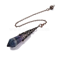 Natural Fluorite Pointed Dowsing Pendulum Big Pendants, Lead Free & Cadmium Free, with Red Copper Tone Brass Findings, Hexagonal Cone, 265mm, Hole: 2mm(G-H285-06R-A30)