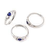 Hand with Heart Natural Lapis Lazuli Agate Adjustable Rings, Brass Ring for Women, Long-Lasting Plated, Lead Free & Cadmium Free, Inner Diameter: 18mm(RJEW-Q817-06P-05)