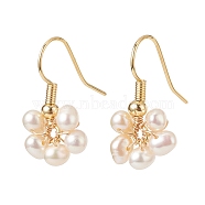 Natural Cultured Freshwater Pearl Flower Dangle Earrings, Copper Wire Wrap Beads Earring for Women, Golden, 22x20x4mm, Pin: 0.6mm(EJEW-JE05051)