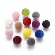 Handmade Plush Cloth Fabric Covered, with CCB Plastic Findings, Round, Golden, Mixed Color, 17x15mm, Hole: 1.5mm(X-FIND-P029-C)