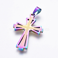 Ion Plating(IP) 304 Stainless Steel Pendants, Cross, Rainbow Color, 39.2x24.8x1.8mm, Hole: 3.9x8mm(STAS-E462-15M)