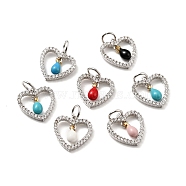 Rack Plating Brass Micro Pave Cubic Zirconia Pendants, with Enamel and Jump Ring, Real Platinum Plated, Heart, Cadmium Free & Nickel Free & Lead Free, Mixed Color, 12.5x12x1.5~3mm,  Jump Ring: 5x0.7mm, Hole: 3.4mm(ZIRC-C037-07P)
