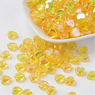 Transparent Acrylic Beads, Heart, Yellow, AB, Size: about 8mm wide, 3mm thick, hole: 1mm, about 2800pcs/500g(PL539-831)