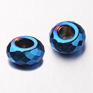 Electroplate Non-magnetic Synthetic Hematite European Beads, Faceted, Large Hole Rondelle Beads, Blue Plated, 14x6mm, Hole: 6mm(G-F300-53-05)