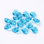 Romantic Valentines Ideas Glass Charms, Faceted Heart Charm, Deep Sky Blue, 10x10x5mm, Hole: 1mm(X-G030V10mm-06)