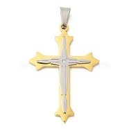 Ion Plating(IP) 304 Stainless Steel Big Pendants, with Crystal Rhinestones, Cross Charm, Golden & Stainless Steel Color, 58x32x3mm, Hole: 9x4mm(STAS-D110-26GP)