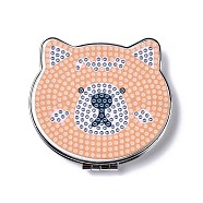 DIY Bear Special Shaped Diamond Painting Mini Makeup Mirror Kits, Foldable Two Sides Vanity Mirrors, with Rhinestone, Pen, Plastic Tray and Drilling Mud, Light Salmon, 74x89x12.5mm(DIY-P048-09)
