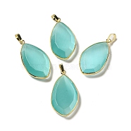 Cat Eye Pendants, with Rack Plating Brass Loops, Oval Charm, Turquoise, 36~36.5x19.5~20x6~6.5mm, Hole: 6.5x3.5mm(G-K338-08G-09)