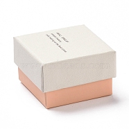 Rectangle Cardboard Ring Boxes, with Black Sponge inside, Pink, 5x5x3.25cm(CON-E025-A03)