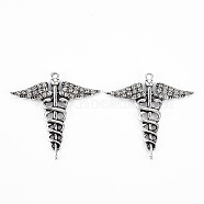 Tibetan Style Alloy Pendants, with Crystal Rhinestone, Cadmium Free & Lead Free, Cross with Wing, Antique Silver, 38x38x3mm, Hole: 1.8mm(PALLOY-S120-256-RS)