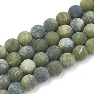 Natural Green Jasper Beads Strands, Frosted, Round, 10mm, Hole: 1.2mm, about 37~40pcs/strand, 14.9~15.1 inch(38~38.5cm)(G-T106-066)