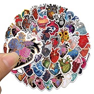 50Pcs Floral Human Heart Shape PVC Self Adhesive Cartoon Stickers, Waterproof Decals for Laptop, Bottle, Luggage Decor, Mixed Color, 55~65x32~56x0.2mm(STIC-G001-06)