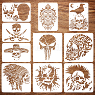 Halloween PET Hollow Out Drawing Painting Stencils, for DIY Scrapbook, Photo Album, Skull, 210~300x297~300mm, 10pcs/set(DIY-WH0394-0264)