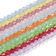 Baking Painted Transparent Glass Beads Strands, Imitation Opalite, Faceted, Bicone, Mixed Color, 4~4.5x3.5~4mm, Hole: 0.9mm, about 84pcs/strand, 13.58~13.78 inch(34.5~35cm)(DGLA-F029-J4mm)