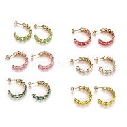 Brass Micro Pave Clear Cubic Zirconia Half Hoop Earrings, with Enamel and Ear Nuts, Cable Chains, Real 18K Gold Plated, Mixed Color, 24.5x28.5x8mm, Pin: 0.7mm(EJEW-B004-02G)