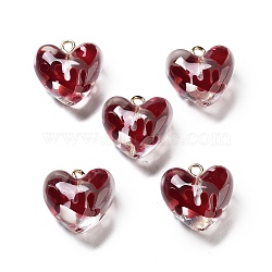 Transparent Resin Enamel Pendants, with Platinum Plated Loop, Heart Charm, Red, 17.5x17.5x10.5mm, Hole: 2mm(RESI-D076-01B)