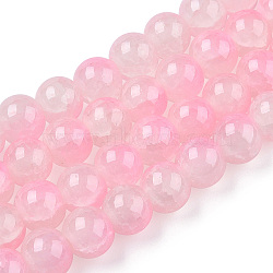 Crackle Baking Painted Imitation Jade Glass Beads Strands, Two Tone, Round, Pink, 6mm, Hole: 1.2mm, about 147pcs/strand, 31.10''(79cm)(DGLA-T003-6mm-01)