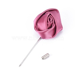 Safety Brooches, with Cloth and Alloy Pins, Tie Pin, Flower, Pale Violet Red, 85~90mm, Pin: 1mm(JEWB-WH0009-03H)