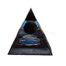 Orgonite Pyramid Resin Display Decorations, with Natural Obsidian Chips Inside, with Radom Color Brass Finding, for Home Office Desk Decoration, 50mm(PW-WGB8A87-01)