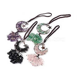Natural Mixed Stone Moon with Chips Tassel Pendant Decorations, with Rack Plating Red Copper Plated Brass Findings, Cadmium Free & Lead Free, 205~208mm(G-L524-07R-B)