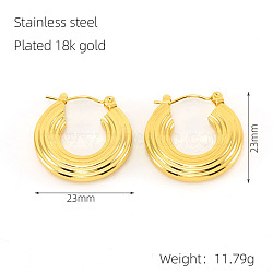 201 Stainless Steel Stripe Hoop Earrings for Women, Golden, 23x23mm(FS-WG1CC8F-01)
