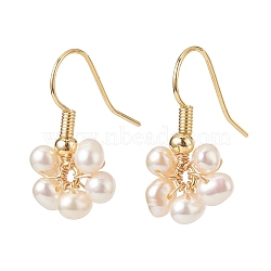 Natural Cultured Freshwater Pearl Flower Dangle Earrings, Copper Wire Wrap Beads Earring for Women, Golden, 22x20x4mm, Pin: 0.6mm(EJEW-JE05051)