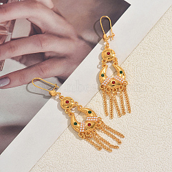 Ethnic Style Alloy Long Tassel Chandelier Earrings for Women, Moon, with Imitation Pearl, Golden, 83x19mm(JY2387)