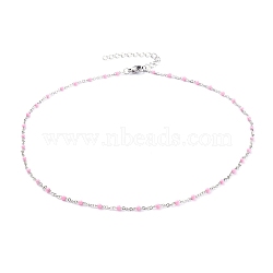 Stainless Steel Enamel Cable Chains Necklaces, with Twisted Chains/Curb Chains and Lobster Claw Clasps, Pink, 15.94 inch(40.5cm)(NJEW-JN02730-03)