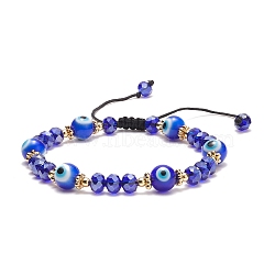 Lampwork Evil Eye & Glass Braided Bead Bracelet, Adjustable Bracelet for Women, Blue, Inner Diameter: 2-1/8~3-1/8 inch(5.3~7.8cm)(BJEW-TA00156)