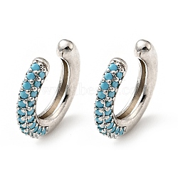 Cubic Zirconia C-Shaped Cuff Earrings, Gold Plated Brass Jewelry for Non-pierced Ears, Cadmium Free & Lead Free, Light Sky Blue, 14x15x3mm(EJEW-G295-19P-03)