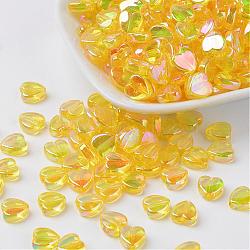 Transparent Acrylic Beads, Heart, Yellow, AB, Size: about 8mm wide, 3mm thick, hole: 1mm, about 2800pcs/500g(PL539-831)