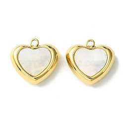 Ion Plating(IP) 304 Stainless Steel Pave Shell Heart Charms, Valentine's Day, Real 14K Gold Plated, 14.5x15x5mm, Hole: 1.6mm(FIND-Z028-29G)