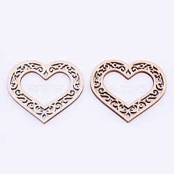 Unfinished Natural Wood Linking Rings, Laser Cut Wood Shapes, Heart, BurlyWood, 51x55x3mm(WOOD-WH0103-78)