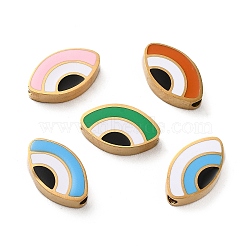 Ion Plating(IP) 304 Stainless Steel Beads, with Enamel, Real 18K Gold Plated, Eye, Mixed Color, 8x13.5x3mm, Hole: 1.8mm(STAS-C074-09G)