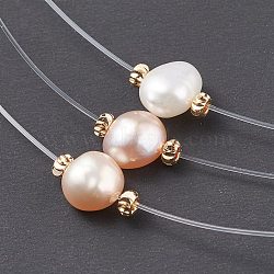 Natural Pearl Pendant Necklace with Nylon Wire for Women, Mixed Color, 14.76 inch(37.5cm)(NJEW-JN03829)
