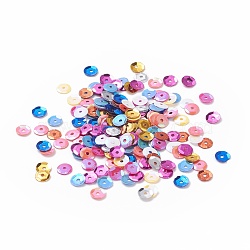 Plastic Paillette Beads, Semi-cupped Sequins Beads, Center Hole, Mixed Color, 5x0.3mm, Hole: 1mm, about 50000pcs/pound(PVC-XCP0001-02)