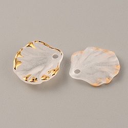 Translucent Frosted Resin Pendants, Leaf Charm, with Gold Stamping Edges, White, 17~17.5x15x4mm, Hole: 2mm(RESI-WH0026-47A-02)